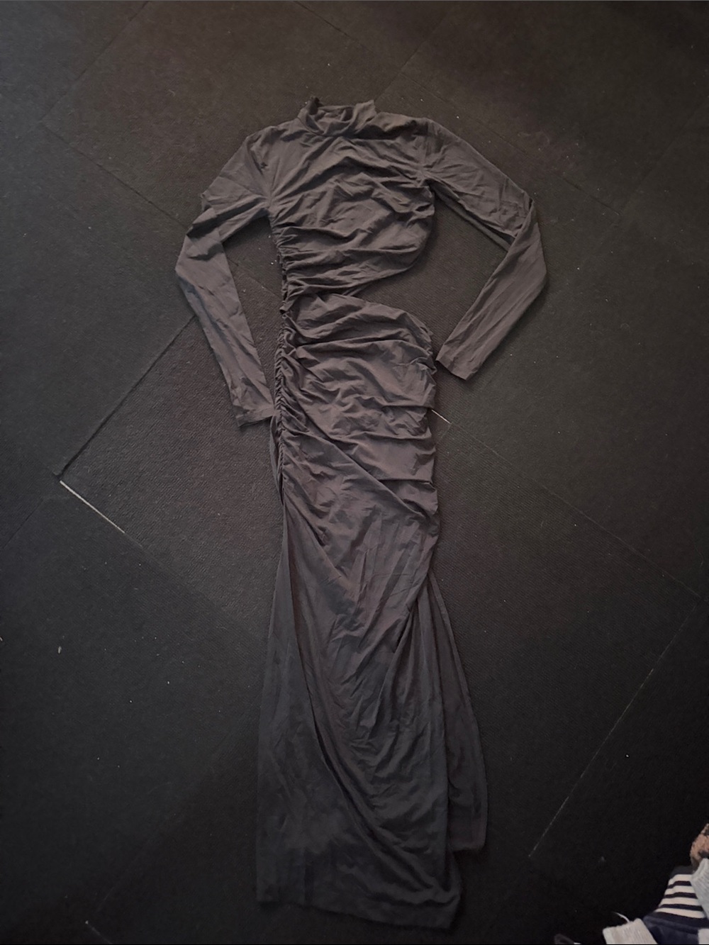 Zara Black Long Sleeve Ruched Maxi Dress